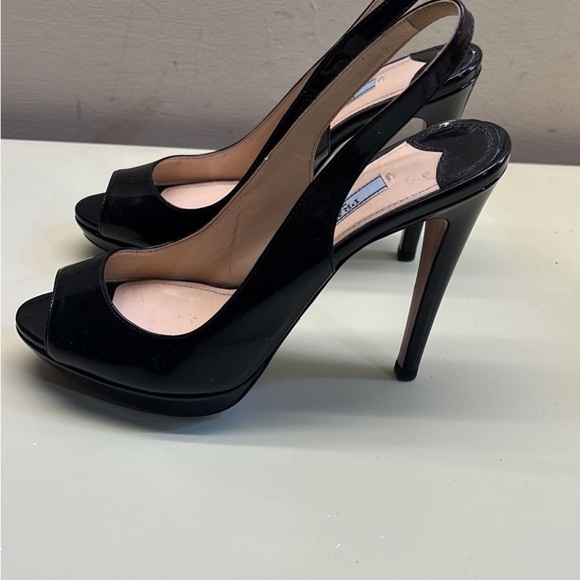 Prada Black Patent Leather Slingback Heels - Picture 7 of 8